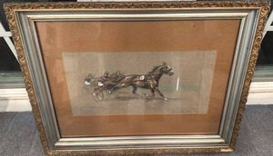 lot 79 image: Framed Signed Horse Racing Artwork with Ornate Frame, 22 x 17 Inches