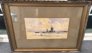 lot 80 image: Framed Nautical Artwork Signed H. Lawrence, 24x17