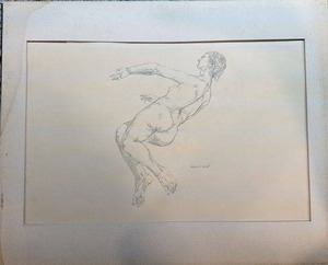 lot 81 image: Signed 1960 Nelson R.A. Male Nude Pencil Drawing 20 x 14.5 Inches