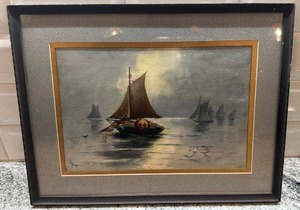 lot 85 image: Framed Signed Sailing Boat Painting 14.5 x 11 Inches