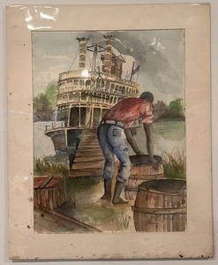 lot 100 image: Signed 12x16 Riverboat Watercolor Painting by C. Dunahay 1993