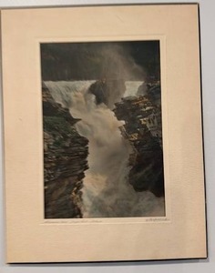 lot 155 image: Vintage Framed Photo Print Athabasca Falls Jasper Alberta by G. H. Spalinger 10.75x13.75
