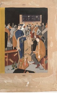 lot 169 image: Art Deco Style Mixed Media Artwork Signed Haupt 14 x 18.5 Inches