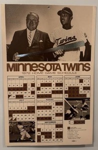 lot 176 image: 1972 Minnesota Twins Home Game Schedule Poster 14 x 22