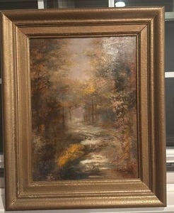 lot 179 image: Framed Original Landscape Oil Painting with Vintage Wood Frame 17 x 21