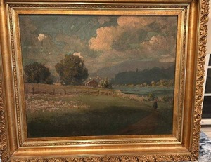 lot 187 image: Signed Framed Landscape Oil Painting 29 x 34.5 Inches with Ornate Gold Frame