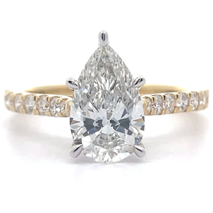 lot 5 image: Sparkling 2.08 Carat Pear Diamond Pav Ring in 14k Yellow Gold w Report $3,895 Retail VIDEO