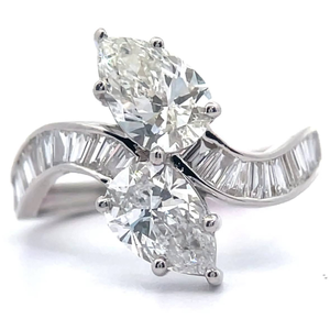 lot 10 image: 3 Carat Diamond Pear & Baguette Trellis Leaf Ring in 14k White Gold $3,995 Retail Tag Attached VIDEO