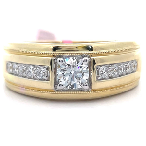 lot 14 image: Mens 0.75 Carat Princess Diamond Channel Grooved Ring in Yellow Gold w Report Retail $2,645 VIDEO