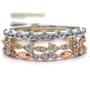 lot 17 image: 0.50 Carat Diamond Slim Set of 3 Stacking Rings in 14k Tri-Color Gold Retail $2,495 VIDEO