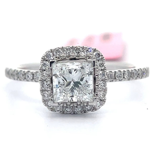lot 18 image: 1 Carat Princess Diamond Pav Halo Ring in 14k White Gold Retail $1,995 VIDEO