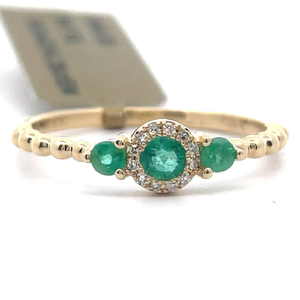 lot 26 image: 0.30 Carat Emerald & Natural Diamond Halo Slim Ring in 14k Yellow Gold Retail $845 VIDEO