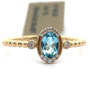 lot 30 image: 0.58 Carat Oval Blue Topaz & Natural Diamond Vintage Style Ring in 14k Yellow Gold Retail $1,145 VIDEO