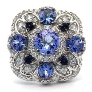 lot 44 image: XL Tanzanite & Iolite Flower Cluster Ring VIDEO