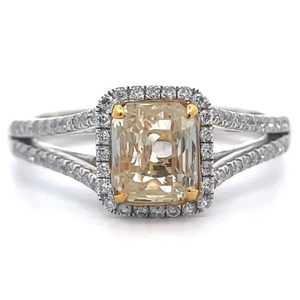 lot 1000 image: 1.61 Carat Yellow Sapphire & Pav Diamond Split Shank Ring in Two-Tone Platinum w Report VIDEO