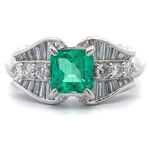 lot 1003 image: NEW 1.32 Carat Natural Colombian Emerald & Diamond Ring in Platinum w GIA REPORT VIDEO