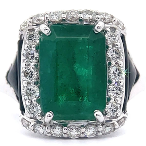 lot 1004 image: 4.84 Carat Natural Emerald & Diamond Custom Made Ring in 18k White Gold w Report VIDEO
