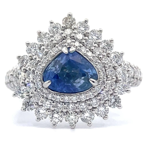 lot 1006 image: NEW Oscar Friedman 2.87 Carat Ceylon Sapphire & Natural Diamond Triple Halo Ring in Platinum w GIA Report VIDEO