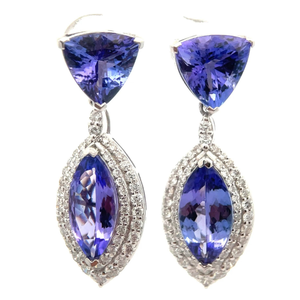 lot 1011 image: 10.30 Carat Tanzanite & Pav Natural Diamonds Double Drop Earrings in Platinum w Report VIDEO