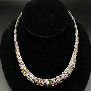 lot 1013 image: NEW Oscar Friedman 58.73 Carat Natural Sapphire & Natural Diamond Cluster Necklace in Platinum w GIA Report