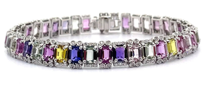 lot 1014 image: 24.09 Carat RARE Natural Unheated Sapphire & Diamond Bracelet in Platinum w GIA Report VIDEO