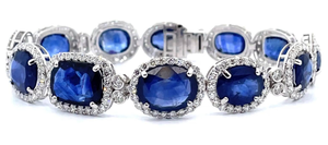 lot 1016 image: NEW Oscar Friedman 35.47 Carat Natural Ceylon Sapphire & Natural Diamond Halo Bracelet in Platinum w Report VIDEO