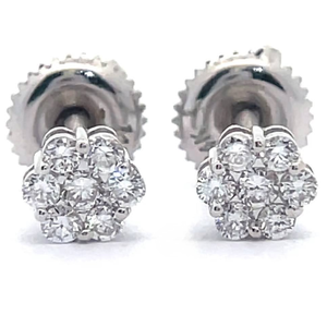 lot 41 image: NEW 0.30 Carat Diamond Cluster Flower Stud Earrings in 14k White Gold Retail $795 VIDEO