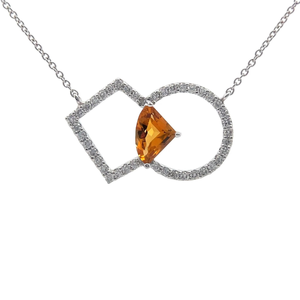 lot 31 image: 0.63 Carat Citrine & Natural Diamond Retro Geometric Halo Necklace in 14k White Gold, Retail $1,495 VIDEO