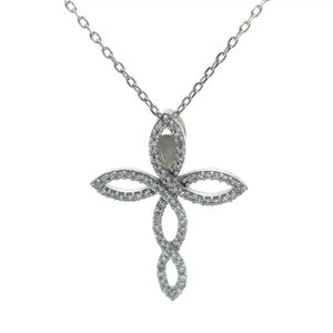 lot 40 image: NEW 0.25 Carat Pav Diamond Ribbon Cross Pendant Necklace VIDEO