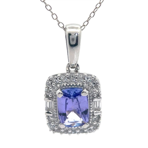 lot 45 image: Tanzanite Rectangular Halo Pendant Necklace VIDEO