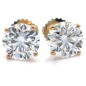 lot 3 image: 4 Carat Diamond Solitaire Stud Earrings in 14k Yellow Gold w Report $3,495 Retail VIDEO