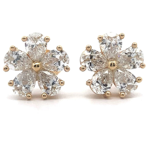 lot 7 image: 2 Carat Pear Diamond Cluster Flower Stud Earrings in 14k Yellow Gold $1995 Retail VIDEO