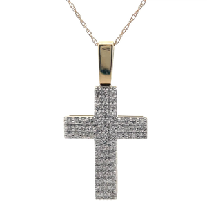lot 16 image: 0.50 Carat Pav Natural Diamond Cross Pendant Necklace in Yellow Gold Retail $1,895 VIDEO