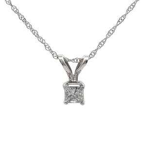 lot 27 image: NEW Princess Cut Natural Diamond Solitaire Pendant Necklace in 14k White Gold VIDEO