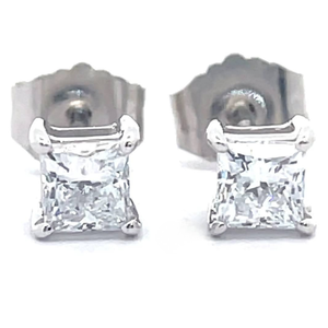lot 28 image: 0.50 Carat Diamond Princess Cut Solitaire Stud Earrings in 14k White Gold Retail $745 VIDEO