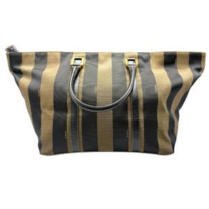 lot 22C image: Fendi Pequin Stripe Canvas Large Tote Bag Pre-Owned Retail $1,500