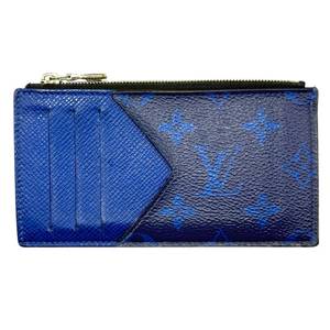 lot 0C image: Louis Vuitton Taigarama Monogram Coin Card Holder in Blue Pre-Owned Retail $950