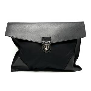 lot 22F image: Prada Black Nylon & Leather Envelope Clutch Pre-Owned Retail $950