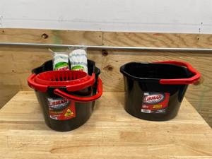lot 212 image: Libman - Lot of 4 - Utility Bucket, 4 Gallon Bucket, and 2 Tornado Mop Refills