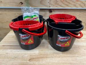 lot 213 image: Libman - Lot of 4 - (2) 4 Gallon Buckets and 2 Tornado Mop Refills