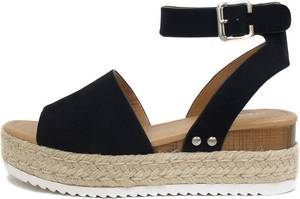 lot 225 image: Soda Topic Open Toe Buckle Ankle Strap Espadrilles Flatform Wedge Casual Sandal