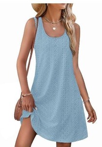 lot 16 image: Sleeveless Light Blue Eyelet Dress with Scoop Neck