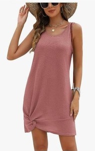 lot 23 image: AIMAGE Waffle Knit Swimsuit Cover-Up Dress, Purplish Red, Sleeveless, Womens