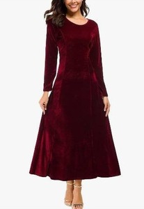 lot 29 image: Red Velvet Long Sleeve Womens Dress Large