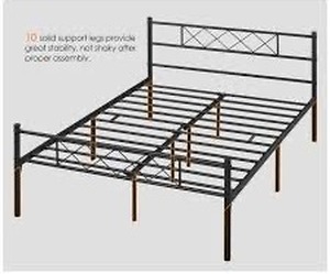 lot 62 image: Metal Platform King Size Bed Frame with Reinforced Support and Headboard