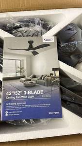 lot 83 image: 42in52in 3-Blade Ceiling Fan with Light in Box
