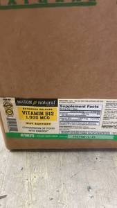 lot 108 image: Case of Mason Natural Vitamin B12 1000mcg 60 Tablets Bottles