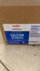lot 113 image: Case of Meijer Wellness Calcium Citrate with Vitamin D3 200 Caplets Dietary Supplement