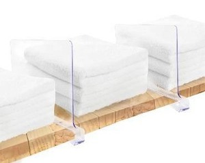lot 136 image: Pack of 10 Clear Acrylic Shelf Dividers for Closet and Pantry Organization