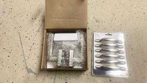 lot 137 image: Satin Nickel Door Handle Set and 6-Pack Drawer Pulls
